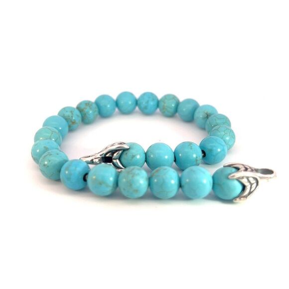 David Yurman Authentic Estate Turquoise Prayer Bead Bracelet 8" Silver DY439 - Picture 5 of 5
